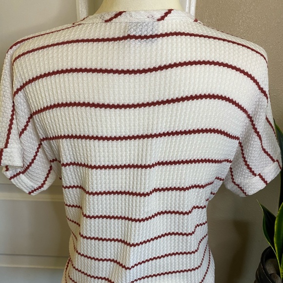 Paper Crane Button Down Front Tie Stripe Shirt - Picture 9 of 10